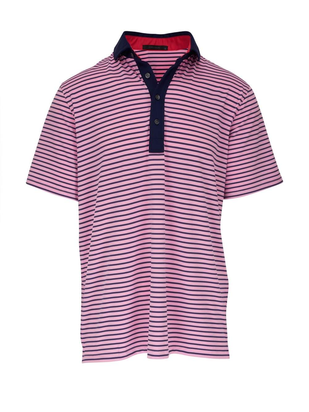 Greyson Natchez Pink and Navy Striped Mens Performance Polo XL